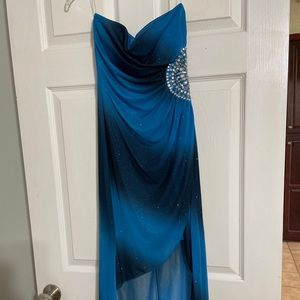 Blue chiffon overlay homecoming dress